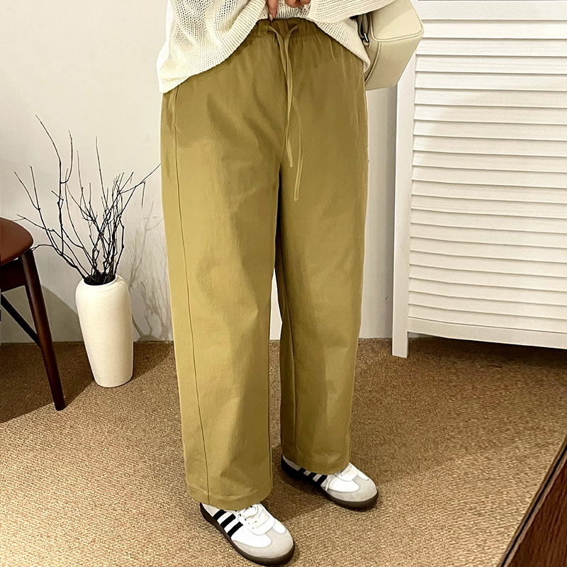 大码女装松紧腰休闲裤女百搭阔腿直筒裤秋2025欣款胖mm宽松九分裤