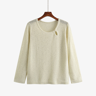 2024秋款 设计感镂空盘扣上衣女珠片套头衫 胖mm宽松针织衫 清仓