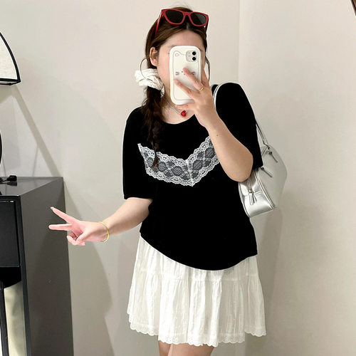 大码女装设计感花边针织衫女薄款