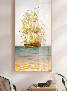 北欧简约水彩油画大海帆船风景装饰画高清电子图片素材图库画芯画