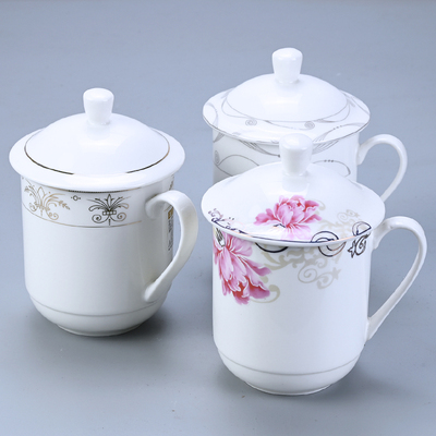 酒店专用陶瓷杯会议杯带盖可定制