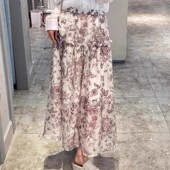 松紧腰时尚 半身裙 新款 女装 印花木耳边设计气质百搭A字裙伞裙 夏季