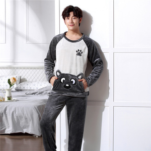 秋冬加肥青少年卡通法兰绒睡衣男士加厚加绒珊瑚绒套头加大家居服