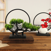 新中式 饰 复古中国风迷你屏风梅花摆件仿真花拍摄影道具花瓶组合装