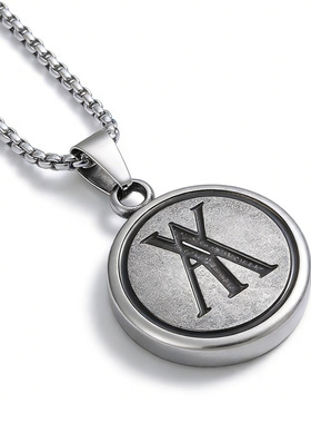 欧美风格钛钢复古翻盖怀表项链男女圆牌字母挂件吊坠可刻字