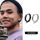 几何耳扣高级个性 切面耳环925纯银艾克里里同款 耳圈男女 耳钉刻字