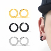 钛钢无耳洞耳夹男女个性 嘻哈街舞学生光面圆耳环潮假耳钉耳骨夹黑