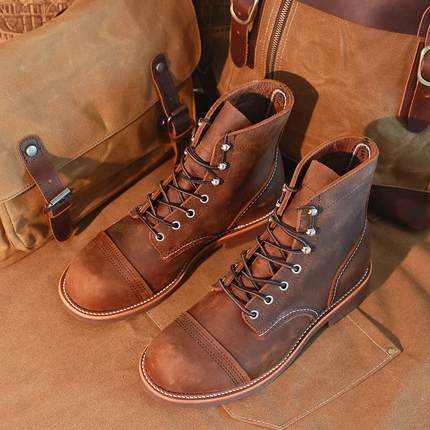 疯马皮8111真皮固特异手工装靴高帮美式机车Red红翼骑行伞兵Wing