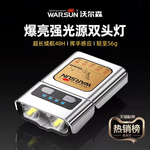沃尔森强光超亮夜钓帽夹感应头灯