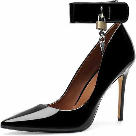 黑丝美DAM-G4带锁伪娘大码高跟鞋12cm尖头细跟性感男士高跟鞋新款