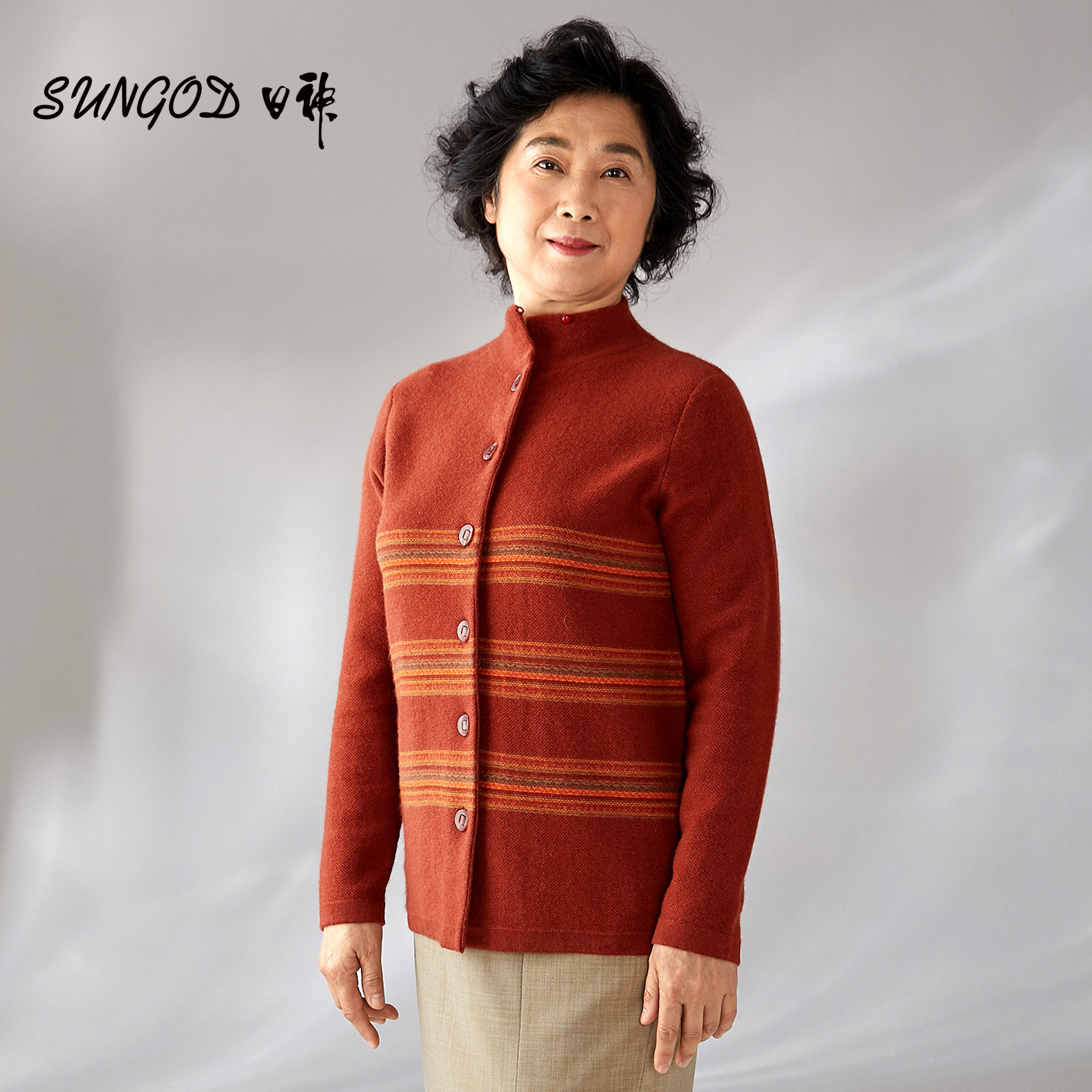 日神羊绒衫女开衫毛衣中老年秋冬新款加厚纯羊绒针织外套