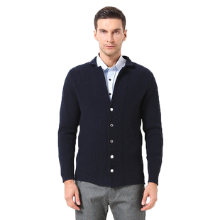 日神秋冬新款男士羊绒衫开衫V领时尚加厚针织外套纯羊绒条纹毛衣