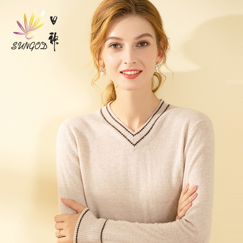 日神v领女士套头通勤纯山羊绒衫