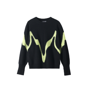 日神秋冬新款圆领打底羊绒衫女100纯山羊绒时尚撞色套头针织毛衣