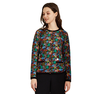 日神重工印花羊绒衫女开衫春季新款纯山羊绒针织毛衣外套商场同款