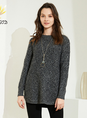 Sungod日神冬季新款羊绒衫女中长款包臀加厚条纹针织打底套头毛衣