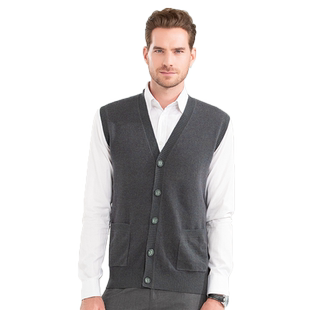 日神秋冬新款羊绒背心男V领中年休闲商务羊绒马甲内搭保暖毛坎肩