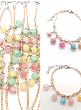 彩色珠手链多巴胺多元素拉菲草许愿手链景区旅游景点