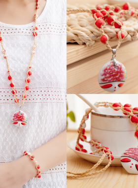 景区夜市拉菲编织陶瓷毛衣链