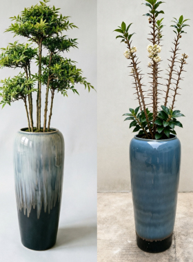 陶瓷圆筒花瓶花盆器室内外装饰摆件高级感土培绿植花卉大口径20cm