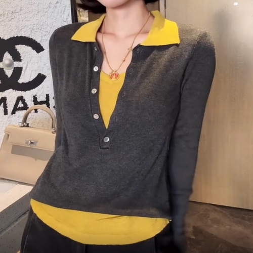 polo撞色排口衫女冬季修身