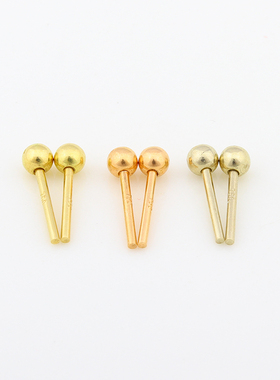 新款18k金进口螺丝球钉耳环波珠光珠耳钉配件3MM球钉需焊接半成品