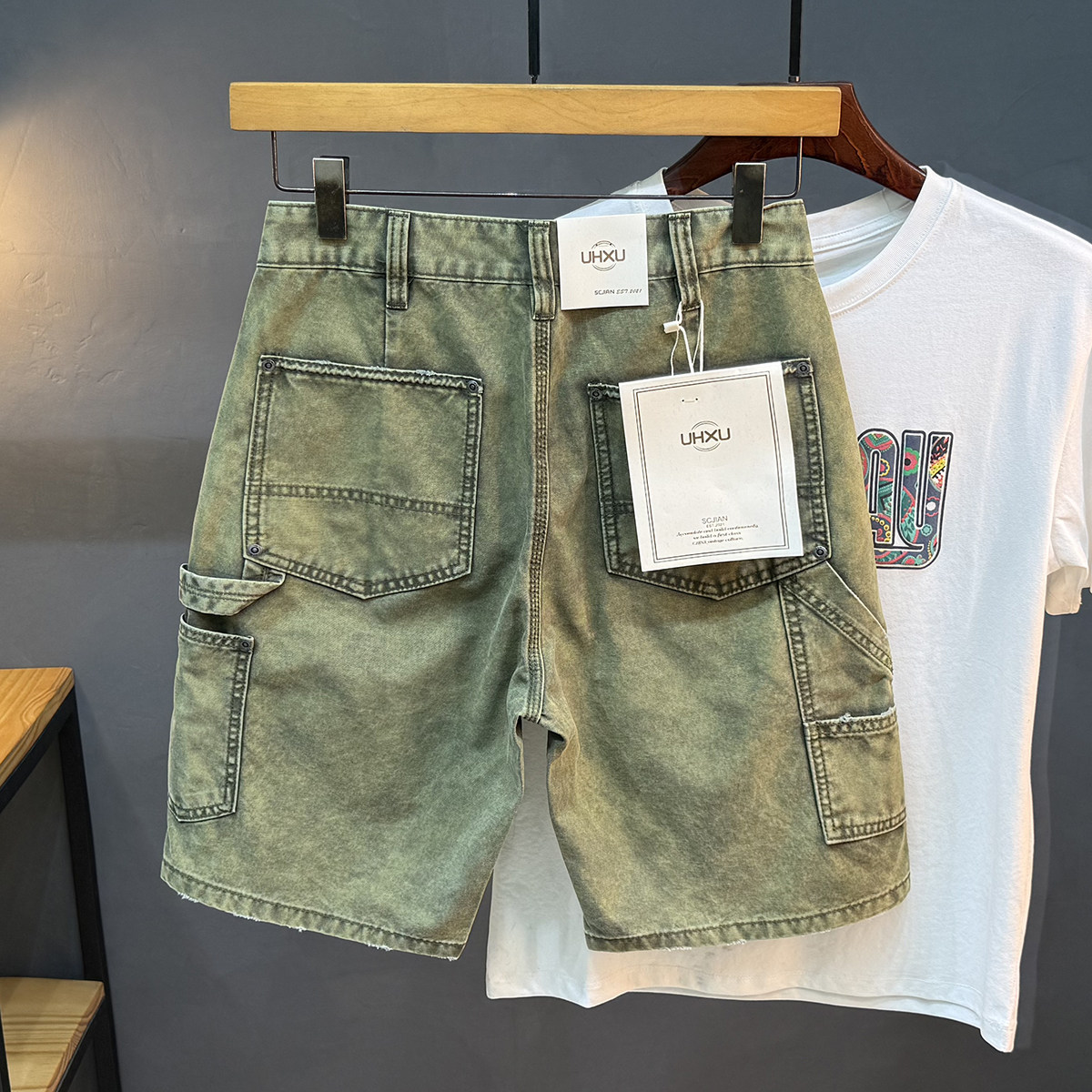 夏季薄款纯棉工装多口袋修身牛仔短裤男士青年休闲百搭潮牌五分裤