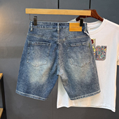 宽松潮流破洞弹力5分马裤 牛仔短裤 五分中裤 男士 男夏薄款 2025新款