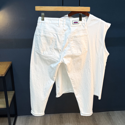 2025夏季薄款八分牛仔裤男弹力宽松小脚锥形九分休闲8分男士裤子