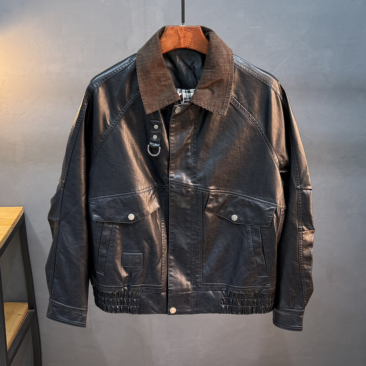 黑色工装PU皮衣外套男款秋季高级感痞帅棒球服美式短款机车夹克