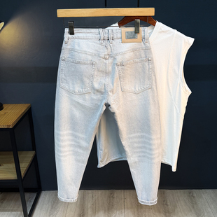 薄款九分牛仔裤男微哈伦9分裤子弹力休闲八分8分裤高端流新款长裤