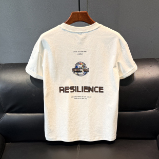潮男时尚男装韩版修身圆领白色T恤衣服半袖青年打底衫印花短袖男