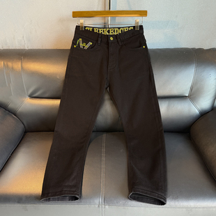 潮牌复古男装秋季黑色刺绣花牛仔裤男国潮个性水洗修身小脚长裤子