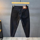 黑色八分矮个小个子锥形150cm牛仔裤 男生9分小脚8分刺绣弹力长裤