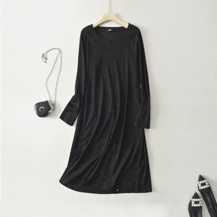 新款 闪亮打底连衣裙 宽松显瘦中长款 2023春季 韩版 后开叉针织裙大码