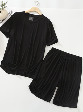 莫代尔圆领短袖短裤睡衣套装男夏薄款休闲宽松家居服两件套可外穿