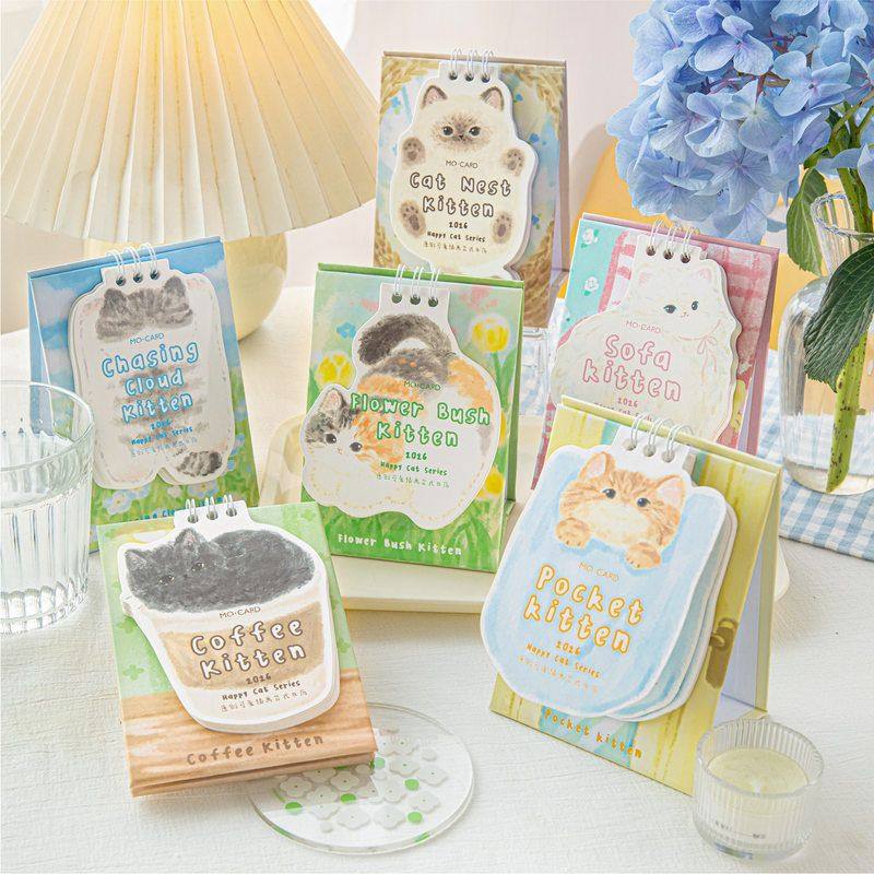 2026年迷你台式周月历幸福猫咪可爱卡通异形桌面打卡摆件