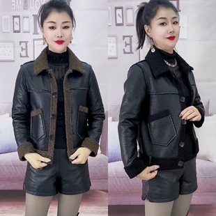 加厚颗粒绒皮毛一体外套女秋冬翻领单排扣百搭显瘦时尚 两面穿皮衣