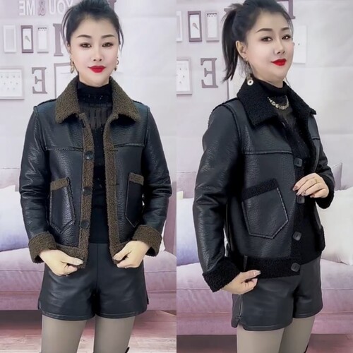加厚颗粒绒皮毛一体外套女秋冬