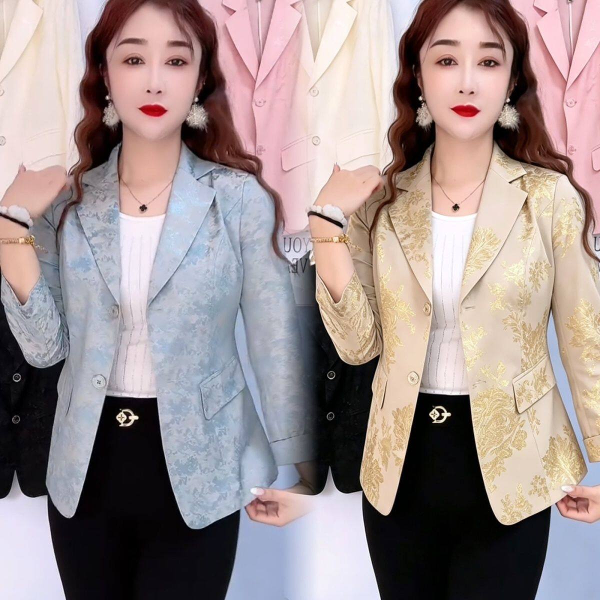 春夏时尚妈妈薄款西装外套2026新款小个子中老年女九分袖显瘦上衣图片
