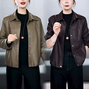 皮衣外套女 百搭翻领单排扣洋气减龄显瘦百搭长袖 2026春秋新款 时尚