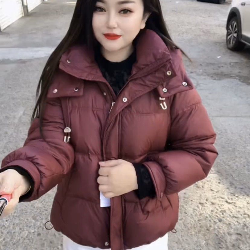 短款羽绒服加厚白鸭绒外套冬红色