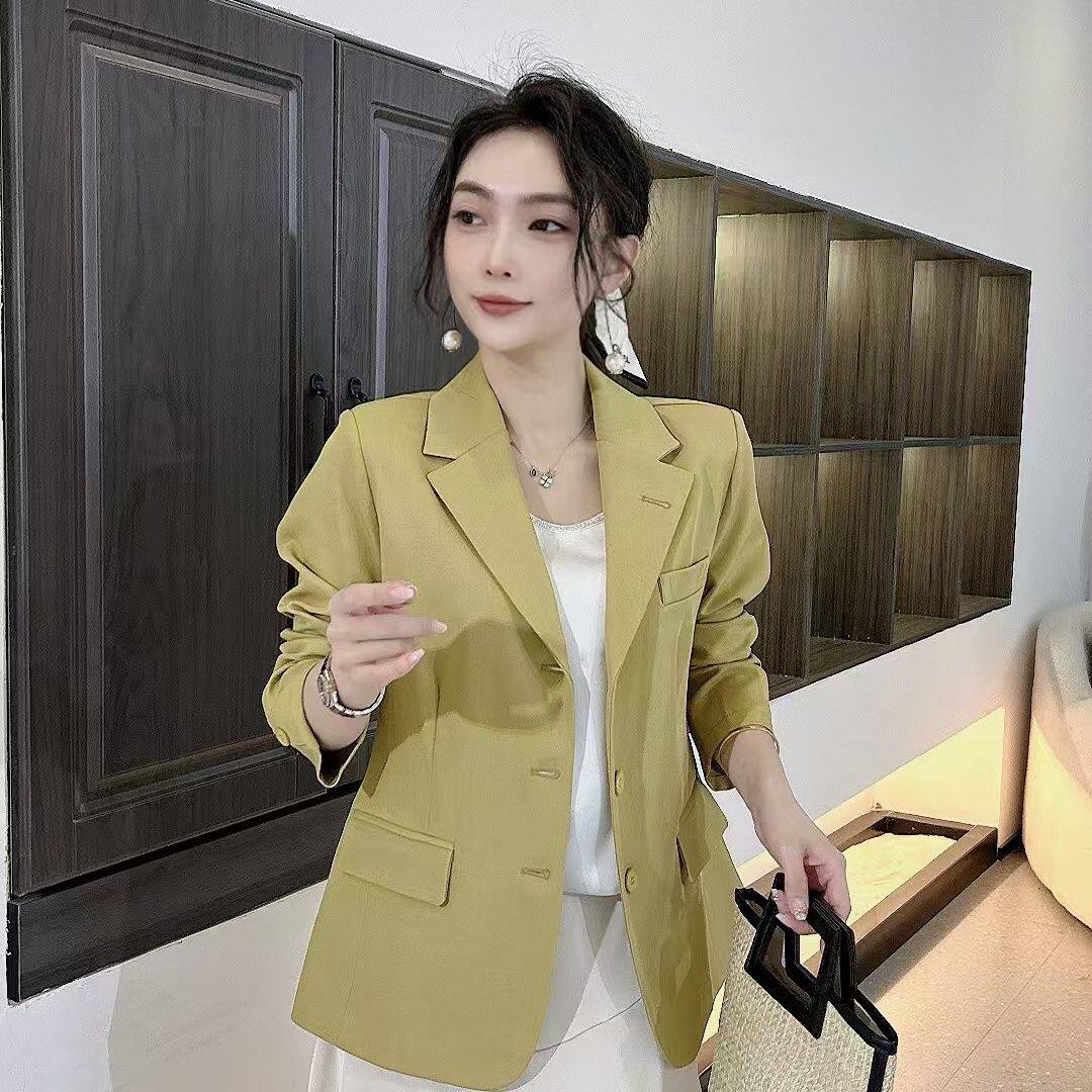 新款春夏黄色长袖翻领半衬西装外套2026气质显瘦小个洋气西服上衣
