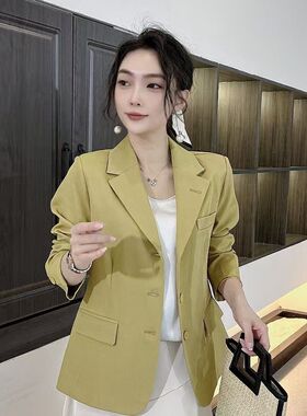 新款春夏黄色长袖翻领半衬西装外套2026气质显瘦小个洋气西服上衣