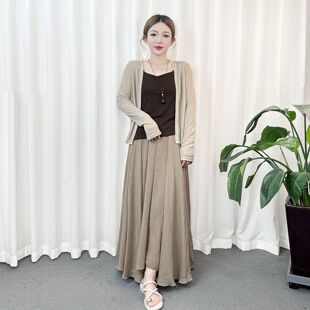 夏日优雅风薄款防晒长袖开衫吊带半身裙套装女士高级感三件套裙子