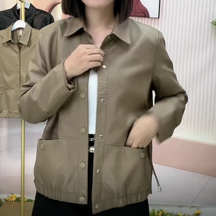 皮衣女时尚 中年妈妈简约软皮夹克洋气 休闲外套2025秋气质显瘦短款