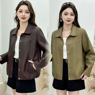 宽松大码 皮衣外套女2026春季 休闲时尚 爆款 百搭皮夹克上衣小众 新款