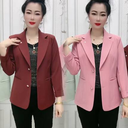 妈妈西装外套洋气2026春夏新款九分袖小西服中老年女装休闲上衣薄