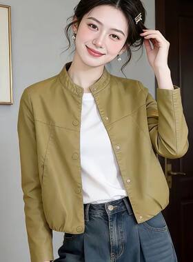 辣妹皮衣外套女短款潮酷2026春季新款圆领海宁皮衣年轻漂亮上衣潮