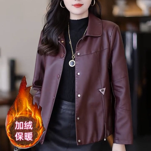 女士专属海宁2026春秋冬季 显瘦百搭上衣 皮衣外套女加绒加厚新款